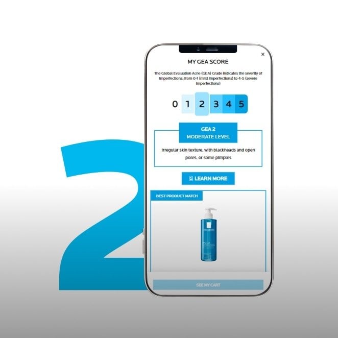 Herramienta SPOTSCAN+ Plus de La Roche-Posay: descubre tu grado de imperfecciones con un análisis de piel impulsado por IA, desarrollado junto a dermatólogos.