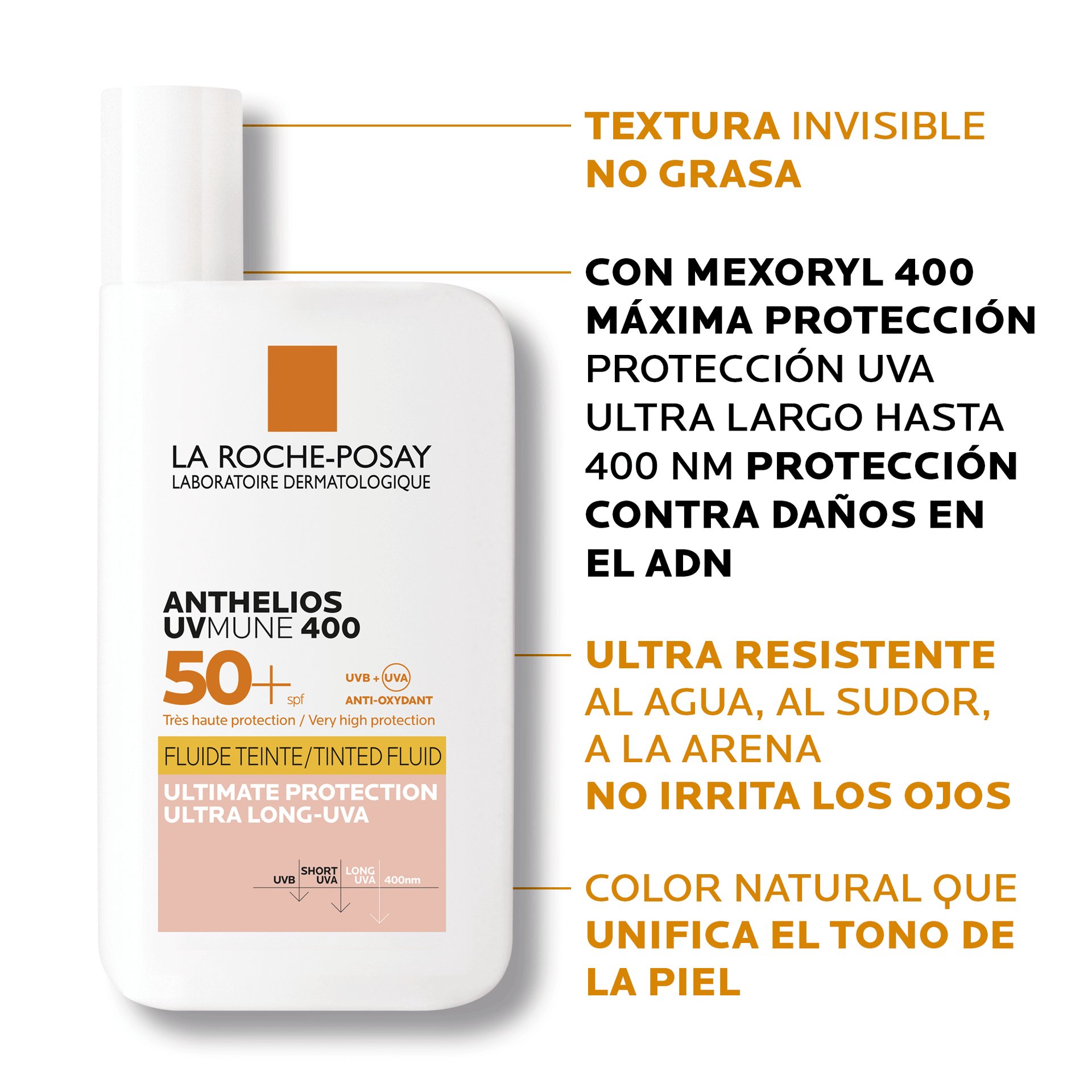 LRP Anthelios UVMUNE 400 Fluido Invisible FPS 50 Plus Con Color Packshot Image Details